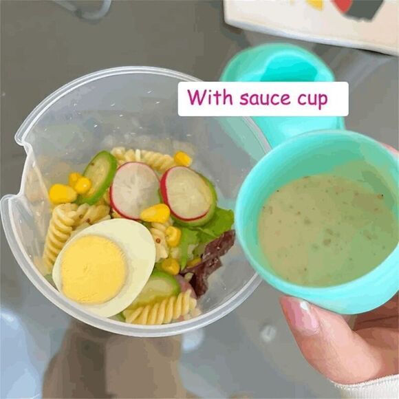 Salad Vegetable Fruit Cup Container with Lid, Fork, and Salad Dressing Holder - Picture 7 of 7